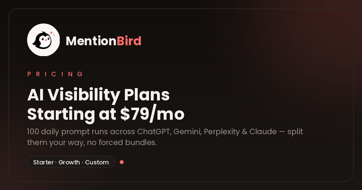 MentionBird pricing plans: Starter, Growth and Custom